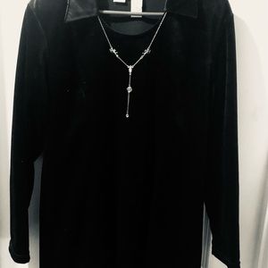 Black Velour Dress with a Necklace Attached by Betsy Lauren Size 16